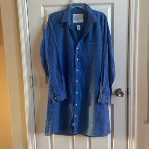 Frank & Eileen MURPHY style shirt dress. 100% linen, blue